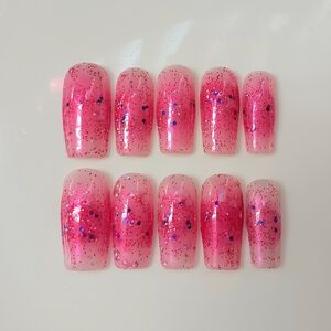 Trasparent Pink Glitter Handmade Press-On Nails